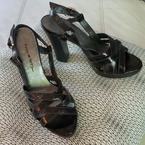Black Leather Penny Loves Kenny Platform Sandals 8